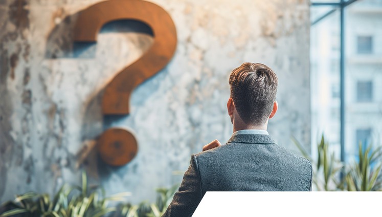Person looking at question mark